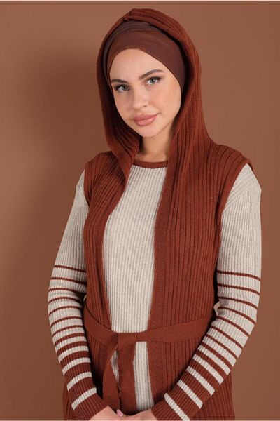 TRENDTESETTÜR Γυναικείο Μπεζ (BEIGE-TABA) Πλεκτό Γιλέκο Σετ 2424