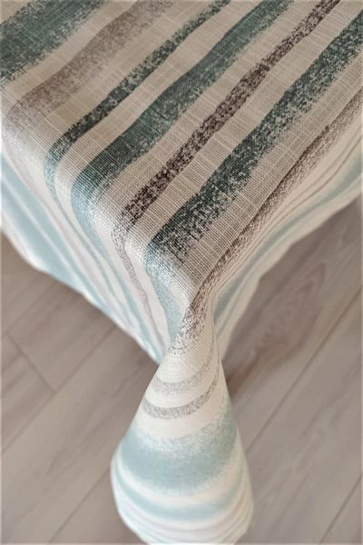 eno concept Linen Premium Quality Line Patterned White Tablecloth