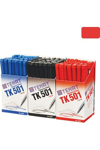 Temat 1.0 Mm Red Ballpoint Pen - Pack of 50 Tk501