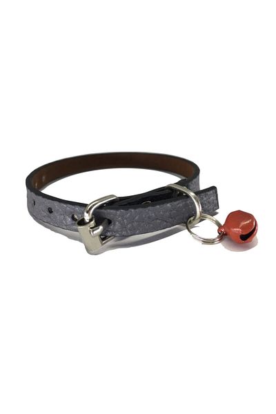 Elite Dark Gray Self Patterned Leather 1 Cm Collar with Bell