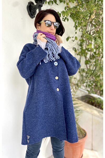 Shaqtiwe Kadın Mavi  Üç Düğme Yün Ceket