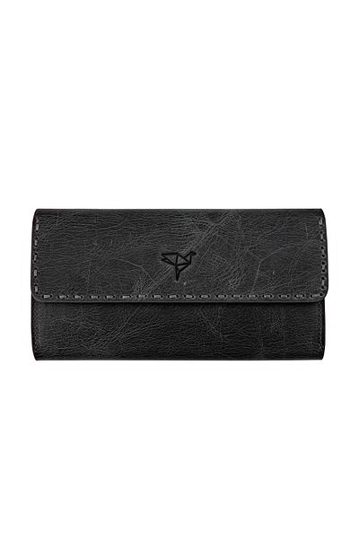 Garbalia 100% Genuine Vintage Leather Saddler Stitched Black Women's Coin Portfolio