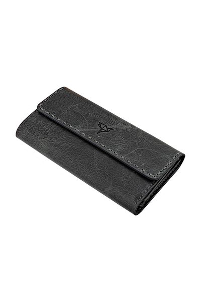 Garbalia 100% Genuine Vintage Leather Saddler Stitched Black Women's Coin Portfolio