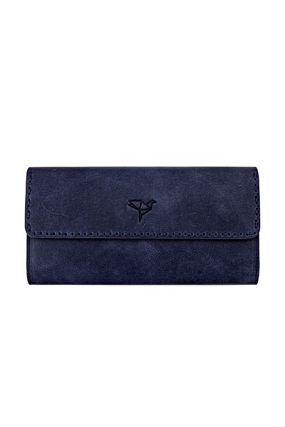 Garbalia Genuine Vintage Leather Saddler Stitched Navy Blue Women's Money Portfolio