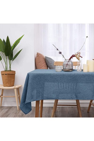 Zeren Home Fata de masa din in Indigo Blue - Fara Garnituri, 130x220 cm
