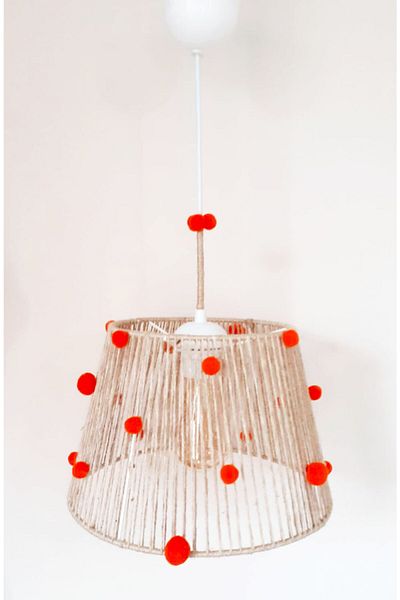 C&A&B KUZEY AVİZE Wicker Rope Wrapped Orange Pompom Baby and Children's Room Pendant Lamp Chandelier