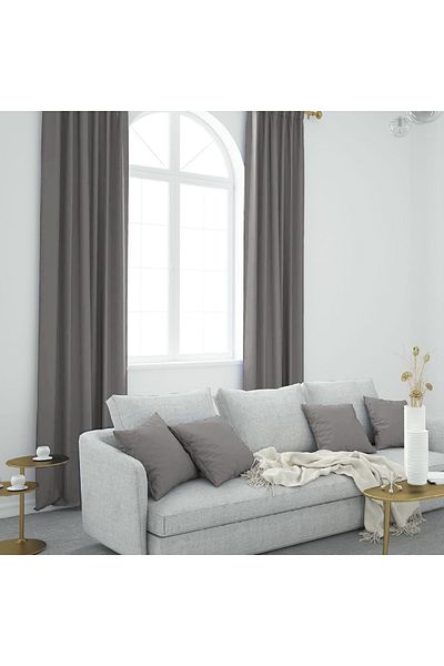 perdeciden Single Wing Gray Color Island Background Curtain Flat Seam Gathered Extrafor
