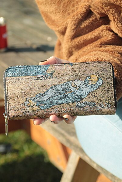 New Old Women's Wallet and Card Holder-metallic Yellow Detailed-yellow Color-van Gogh Painting-woven Fabric-9,75x 19,50cm