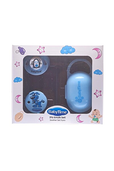Genel Markalar 3'lü Askılı Ve Emzik Kutulu Mavi Bebek Emzik Seti
