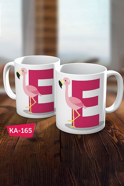 Biz Dijital Letter E Printed Pink Flamingo Mug