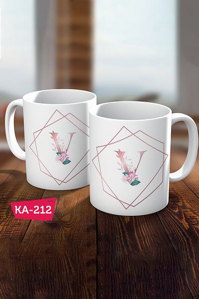 Biz Dijital V Letter Printed Gold Rose Gift Mug Cup