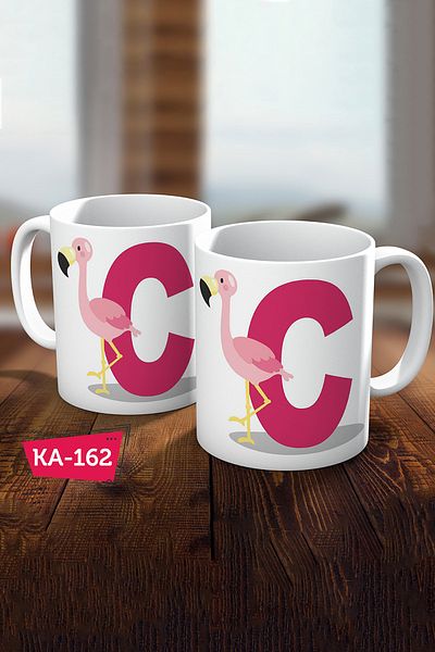 Biz Dijital C Letter Printed Pink Flamingo Gift Mug Cup