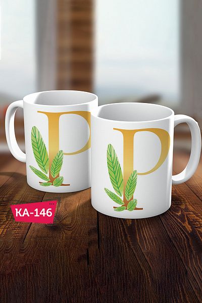 Biz Dijital P Letter Printed Gold Gift Coffee Mug Cup