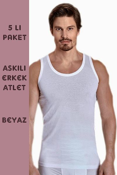 Berrak Men's White Cotton Zero Sleeve Classic Undershirt 5 Pack