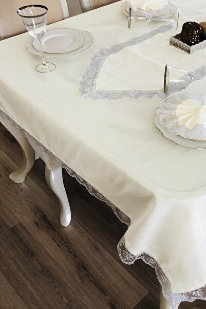 mhd Bros Sarı 8 Kişilik Lüx Runner'lı Masa Örtüsü Takımı 160 X 220