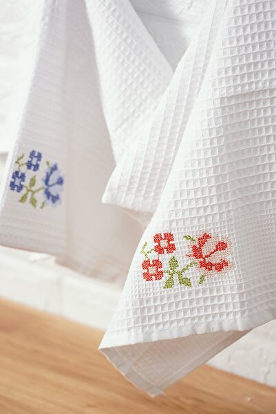 kozavitrin Cotton Floral Cross Stitch Embroidered Kitchen Towel Drying Cloth 40X60 cm 6 Pieces