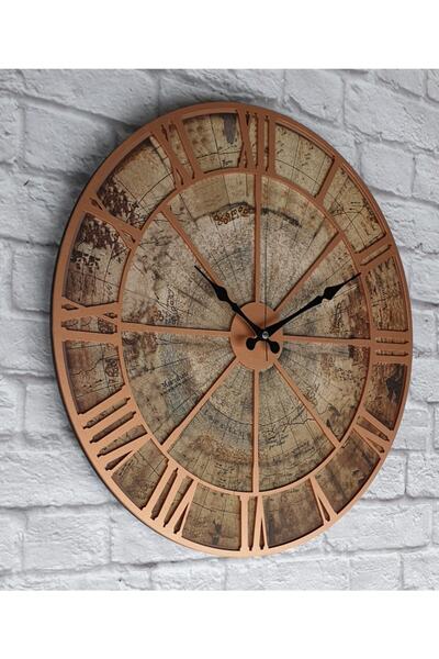 Markakanvas Eski Dünya Duvar Saati Bakır 50x50cm