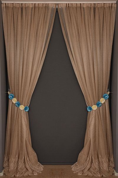 AKÇA TEKSTİL Wide Skirt Model Mink Color Single Wing Ready-made Pleated Background Curtain 300*260