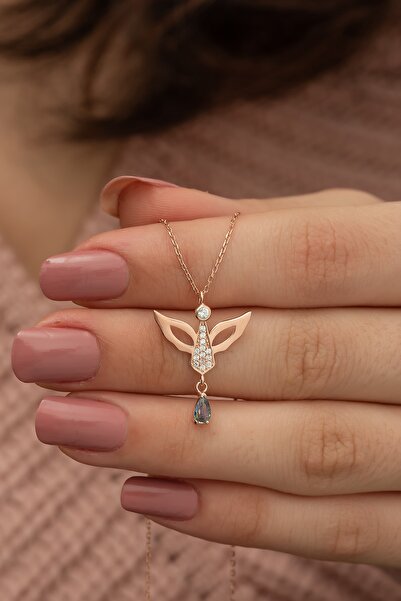Nereze Kadın 925 Gümüş  Ayar Mistik Topaz Taşlı Melek Kolye Kolye