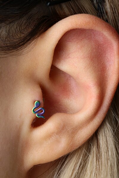 Vilma Aksesuar Cerrahi Çelik Tragus Piercing Yılan Figürlü 8 mm