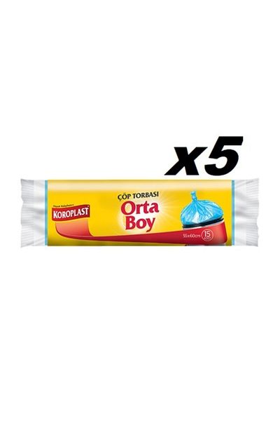 Koroplast Strong Medium Size 15 Pieces Garbage Bags X 5 Pack (55*60 Cm)