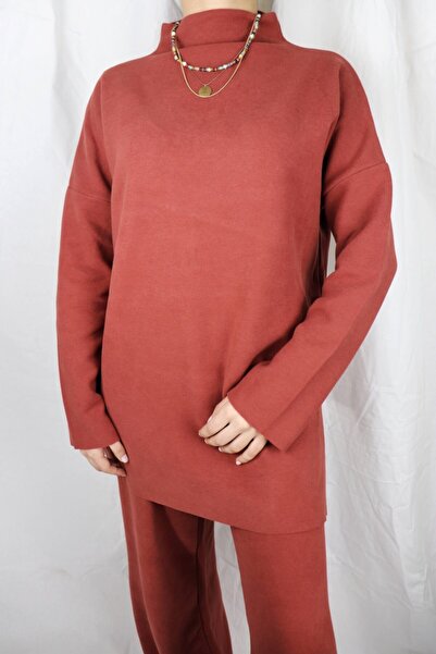 AS Anita Store Women's Brick Color Knitwear Tunic with Side Slits