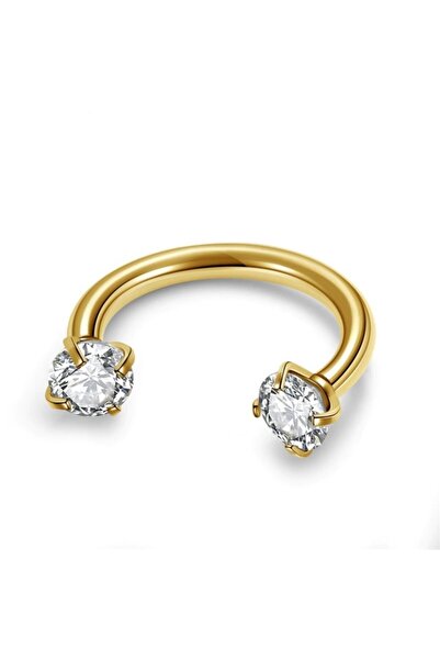 Vilma Aksesuar Cerrahi Çelik Taşlı Piercinghelix - Kıkırdak - Septum (8mm) Gold Renk