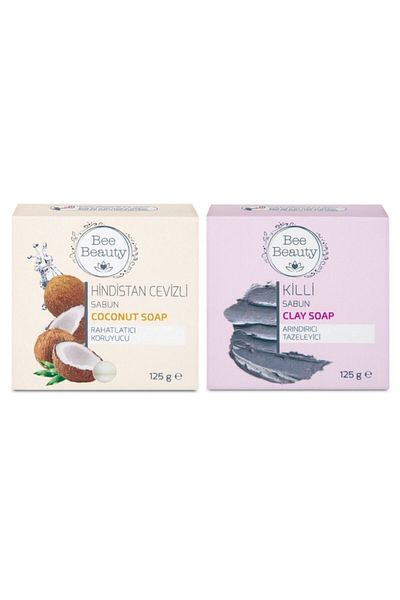 Bee Beauty صابون جوز الهند الصلب 125 جرام + صابون الطين الصلب 125 جرام (مجموعة من 2)