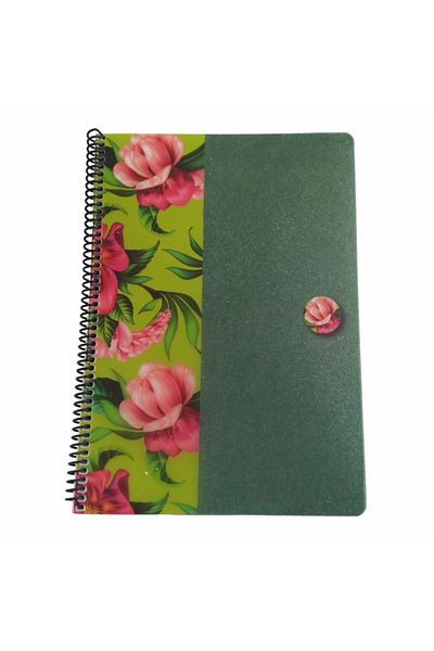 KESKİN COLOR Uni Flowers A4 80 Sheets Lined Spiral Plastic Cover Notebook Green-flower