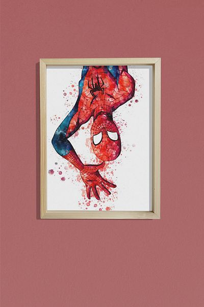 Dekor Loft Pictură murală pentru camera bebelușilor și copiilor cu cadru de pin natural Spiderman