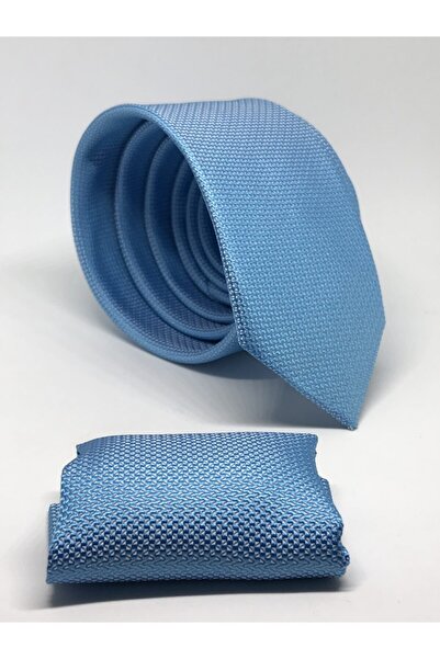 Kravat Gezegeni ربطة عنق بنمط عين الطير أكسفورد بقصة ضيقة باللون الأزرق الفيروزي مع منديل