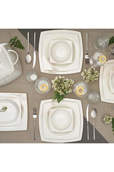 Karaca Fine Bone New Together Alone Gold 12 Kişilik 60 Parça Kare Yemek Takımı