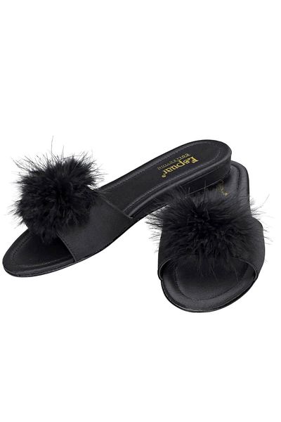 Espuar Women's Furry Stone-Free Ballerina Slippers Black