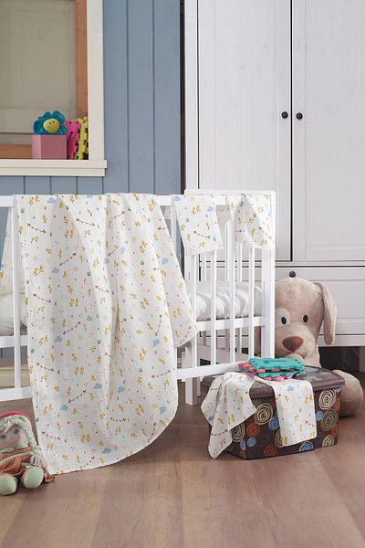 Evim Home Muslin Baby Blanket + Mouth Diaper (4 Pieces) 90*80, Yellow, Jeyan