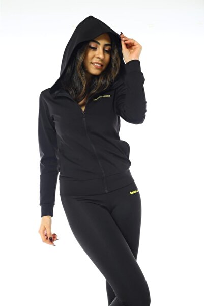 Sweet Sauna Kadın Siyah Sauna Uzun Kol Kapüşonlu Sweat Termal Sauna Takım