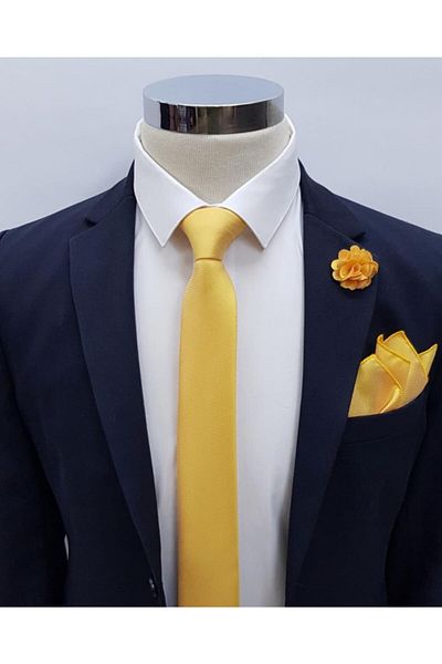 Brianze Men's Yellow Tie Handkerchief Collar Flower Set Kmd-1