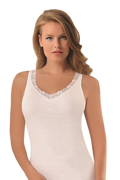 NBB Kadın Beyaz 3 Lü Geniş Askılı Dantelli Atlet 678