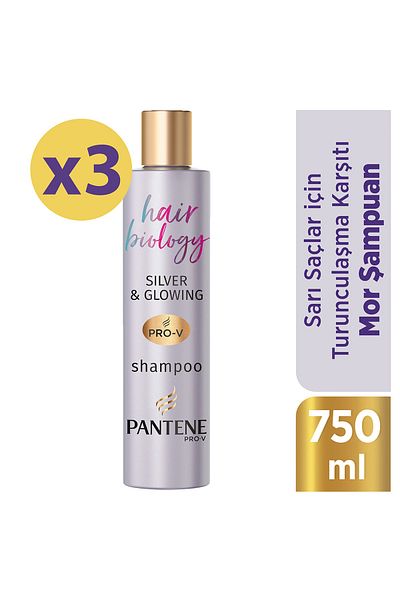 Pantene Hair Biology - Anti-Orange Silver/Purple Shampoo, For Blonde Hair, 250ml x3