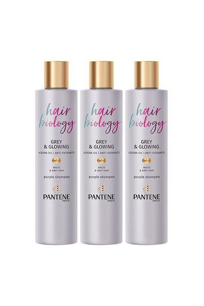 Pantene Hair Biology - Anti-Orange Silver/Purple Shampoo, For Blonde Hair, 250ml x3