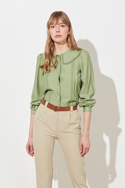 Trendyol Collection Baba galléros menta csipke részlet - normál szabású, szőtt, TWOSS21GO0035