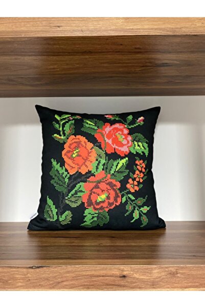 KIRLENTİM E334 Μαύρο φόντο Ψηφιακή τυπωμένη θήκη μαξιλαριού με μοτίβο λουλουδ...