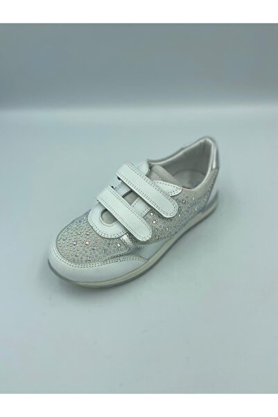 HAPPY WALK Girl's Daily Leather Shoes Velcro White 348