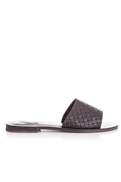 DaphneSandals Χειροποίητες γυναικείες παντόφλες από γνήσιο δέρμα καφέ - 2171