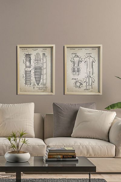 Dekor Loft Σετ Σχεδιασμού Τοίχου με Πλαίσιο Φυσικής Πεύκης Αντίκα Σετ Σχεδιασμού Σανίδας Surfing 1950