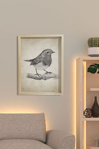 Dekor Loft Ζωγραφική τοίχου με φυσικό πεύκο με μολύβι Robin Bird