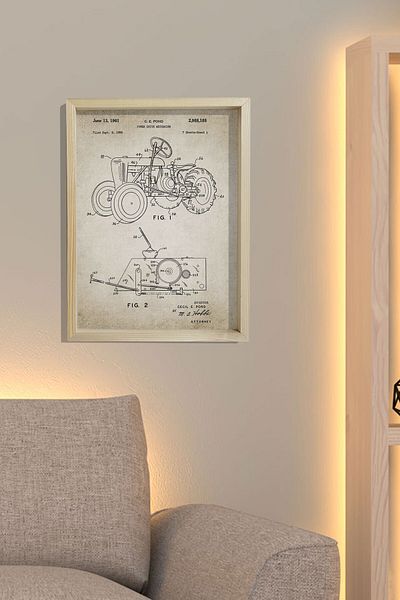 Dekor Loft Pictură de perete cu cadru de pin natural Tractor Design Patent 1961