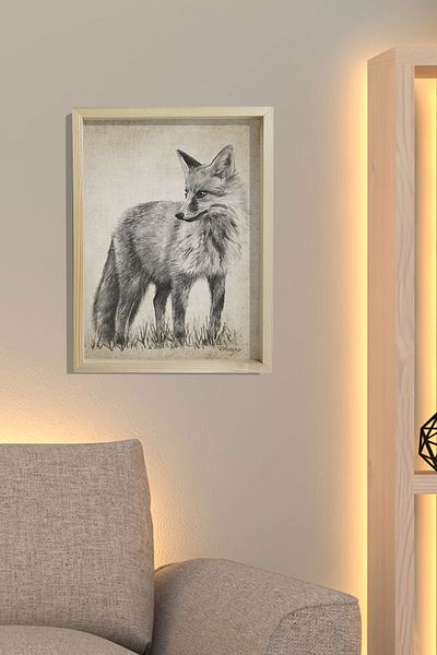 Dekor Loft Ζωγραφική τοίχου με φυσικό πεύκο με κορνίζα Fox μολύβι σχέδιο