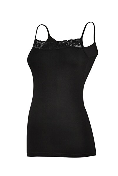YILDIZ قميص داخلي نسائي بحزام حبل أسود مزين بالدانتيل 2136