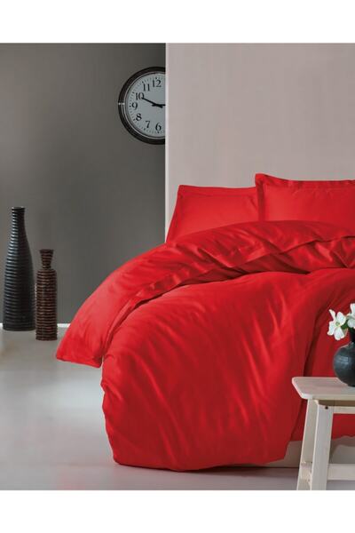 Paradise Plain Double Duvet Cover Set Red - 100% Cotton 62 Thread Sheet Elastic Plain Duvet Cover Set