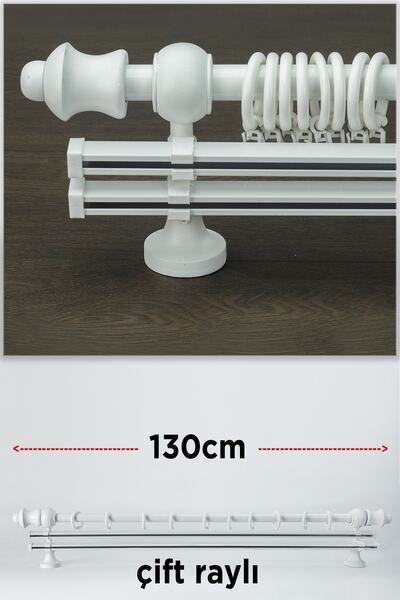 wenthi Suport pentru perdele din lemn alb rustic cu două șine Venti 130 Cm